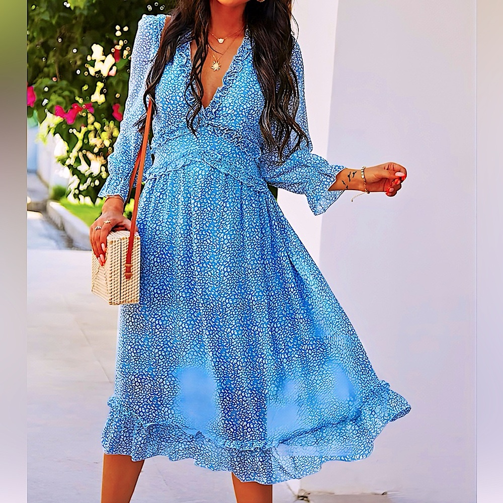 Ruffle Dot Print Dress LARGE